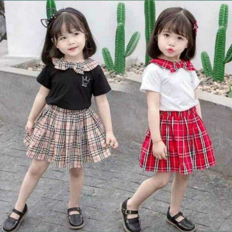 Setelan Rok Bayi Newborn Burbery 6-24 Bulan Brown Baby Girl Cute