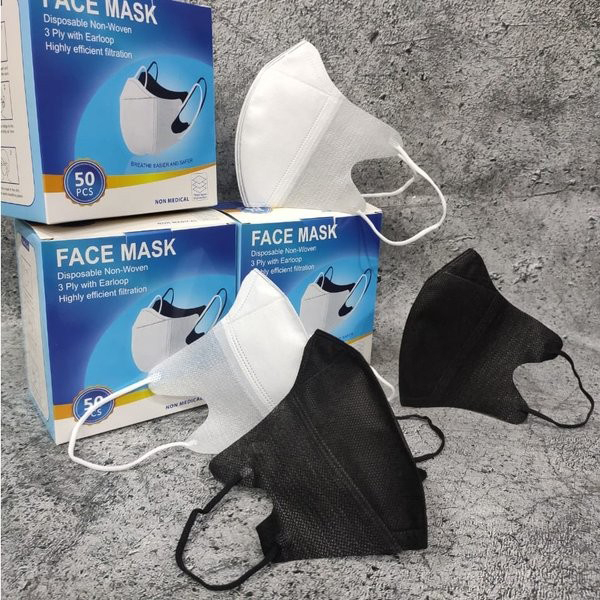 Masker Duckbill Face Mask 3Ply Hitam Putih 1 Box 50 Pcs
