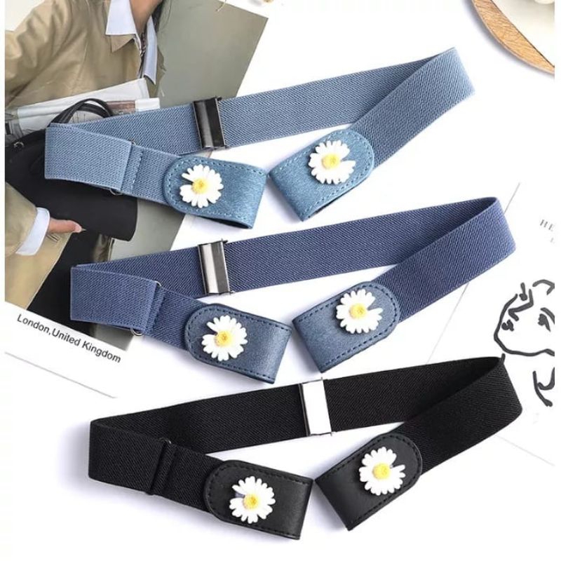 Ikat Pinggang Elastis Motif Bunga Belt Gesper Korean Fashion Tali Pinggang Daisy