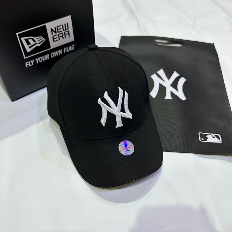 Topi Baseball Unisex Cap Bordir Newyork Casual Hat Black Logo White Fullset