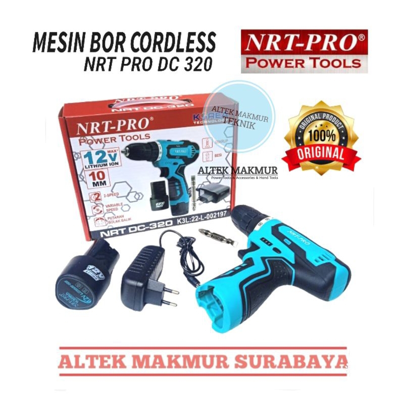 NRT-PRO DC-320 Mesin Bor Cordless Drill Screwdriver Baterai 10 mm 12V / 12 Volt / Mesin Bor Obeng Ba