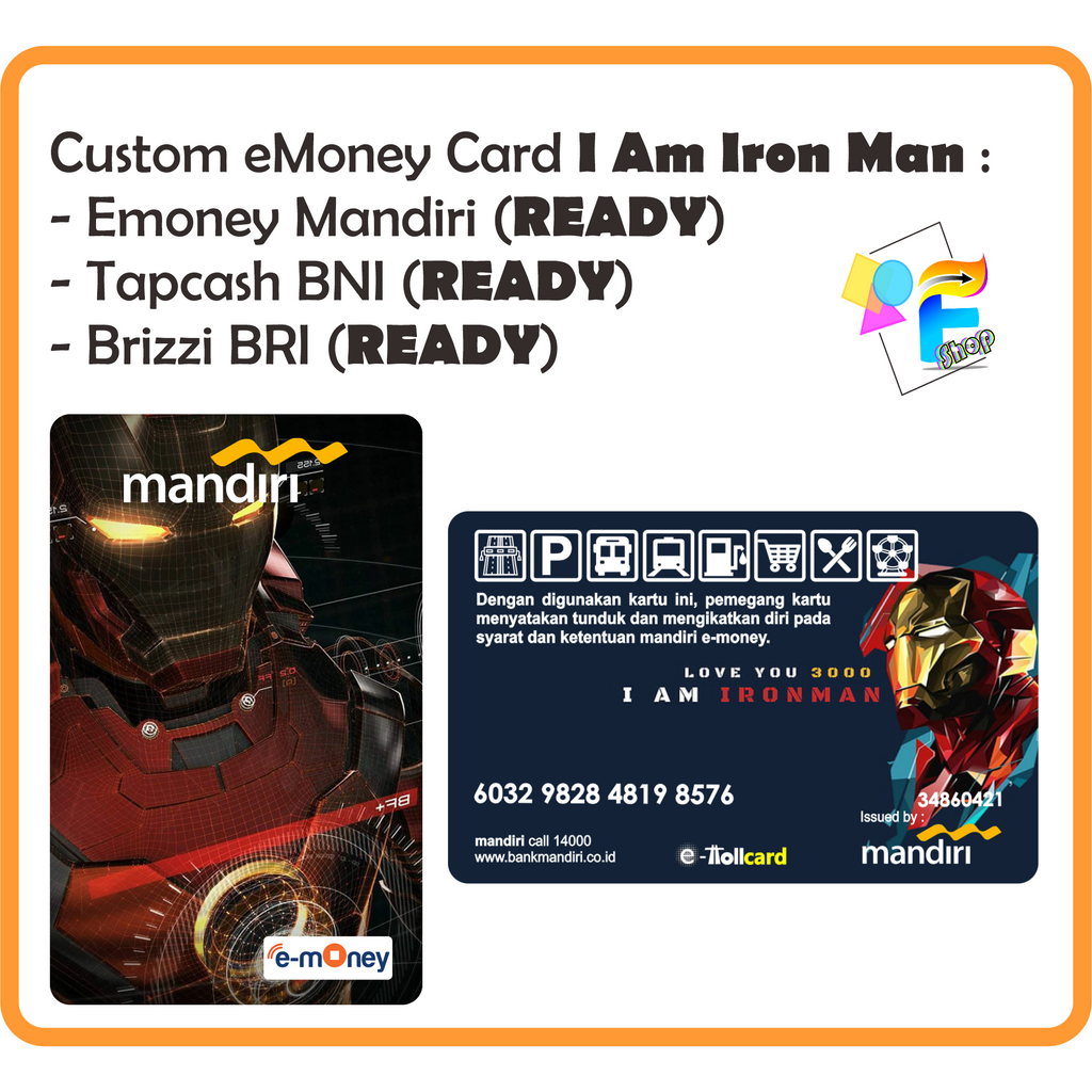 Kartu eMoney eToll Tapcash BRIZZI edisi Iron Man - Custom Print
