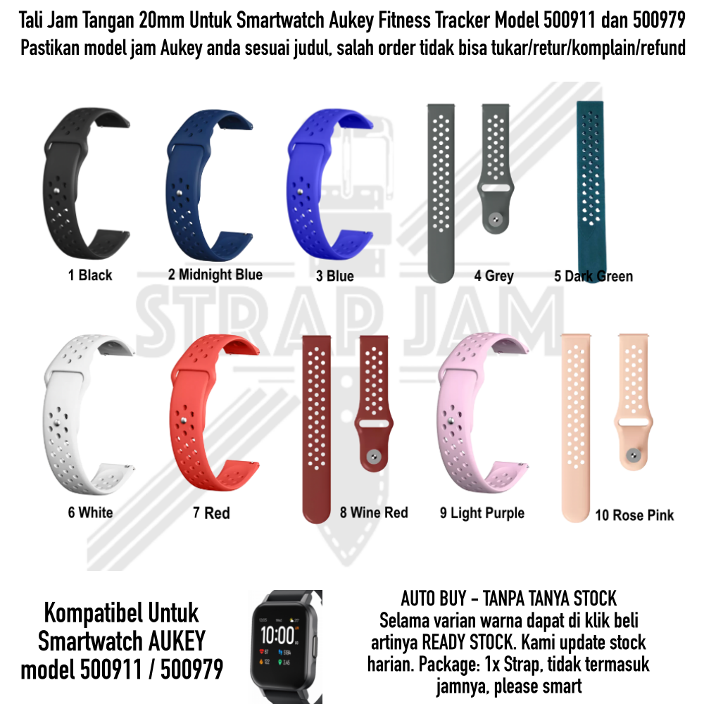 NIKE POLOS Strap Aukey Model 500911 / 500979 - Tali Jam Rubber Silikon 20mm Untuk Olahraga