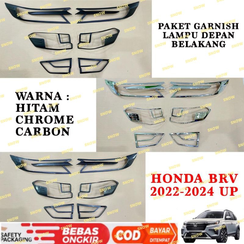 Paket Garnish Lampu Depan Belakang Honda BRV BR-V 2022 2023 2024 UP Hitam Chrome Carbon