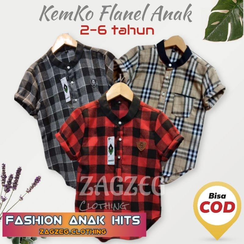 Zagzeg Clothing Promo Murah Baju Kemeja Anak lengan Pendek Koko Kurta Flanel Anak Kotak Kotak Cowok Laki Laki umur usia 2 3 4 5 6 7 tahun