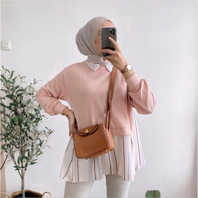 atasan wanita salur kombinasi kaos knit atasan wanita kaos knit