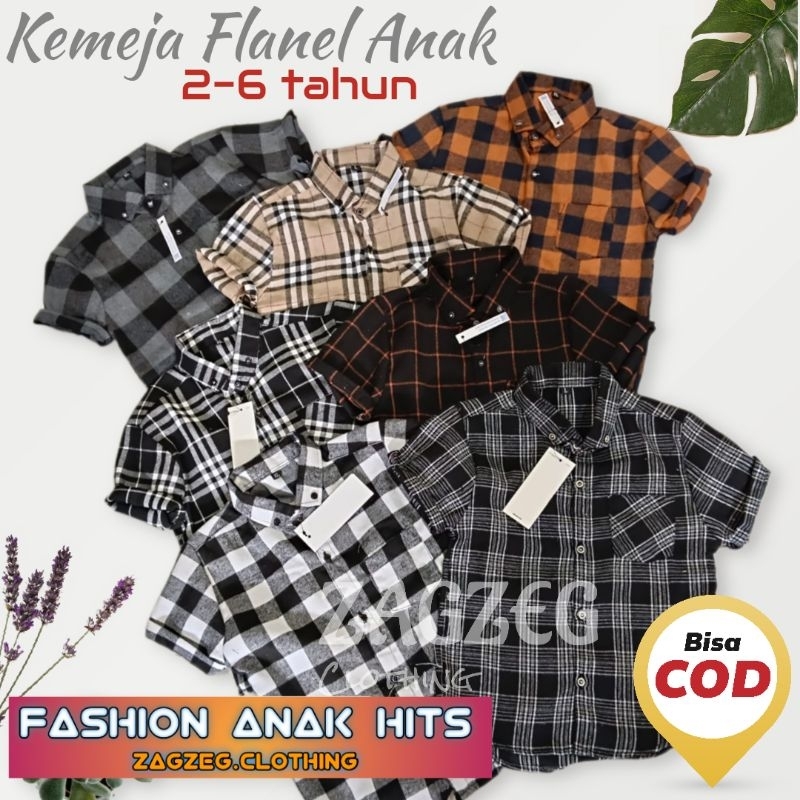 Zagzeg Clothing Baju Kemeja Anak lengan Pendek Flanel Kotak Kotak Cowok Laki Laki Bisa Couple