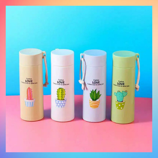 Botol minum Kaca Thermos Botol Minum Unik Motif Kaktus 450ml Tumbler Termos Souvenier Ulang Tahun Pernikahan / Botol Minum anak Model Lucu