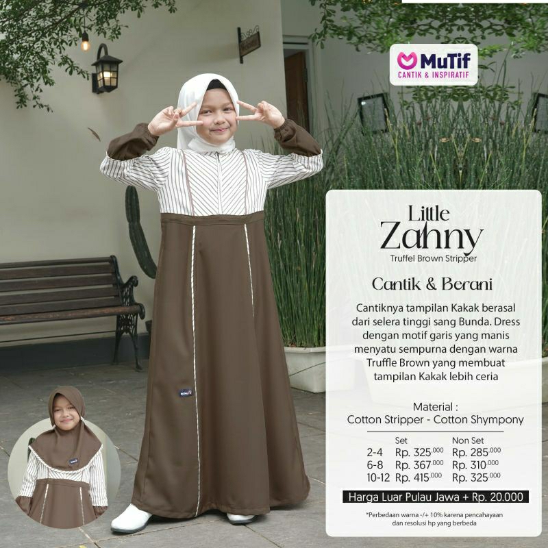 Mutif Sarimbit Zahny Truffle Brown Stripper Mutif Man Zahid Little Mutif Zahny Zahid Baju Muslim Gamis Sarimbit Keluarga Family Series Terbaru Ori Lebaran 2023