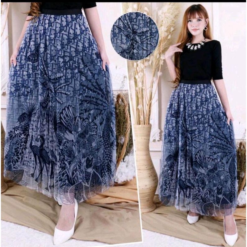 ROK TUTU GUCCI MICKEY IMPORT LAPIS PURING//ROK MIDI SKRIT