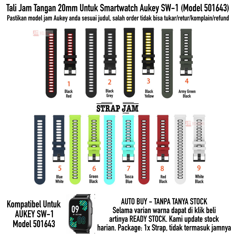 Tali Jam 20mm Strap Aukey SW-1 SW1 501643 - Dual Tone Rubber Silikon