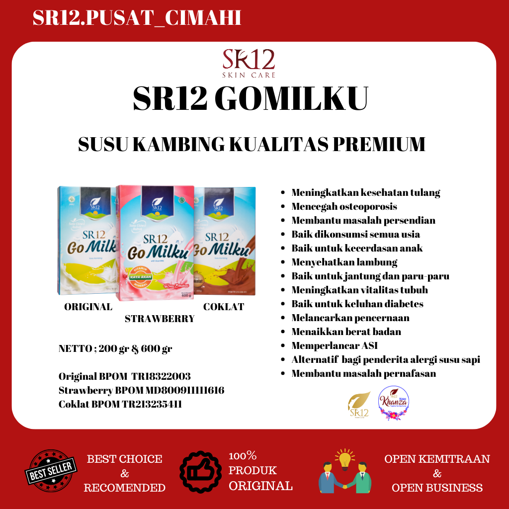 

SR12 SUSU KAMBING SR12 SEMUA VARIAN / GOMILKU SR12 KOMPLIT / SUSU PREMIUM ORIGINAL / SUSU KAMBING ETTAWA / SUSU EMBE SR12