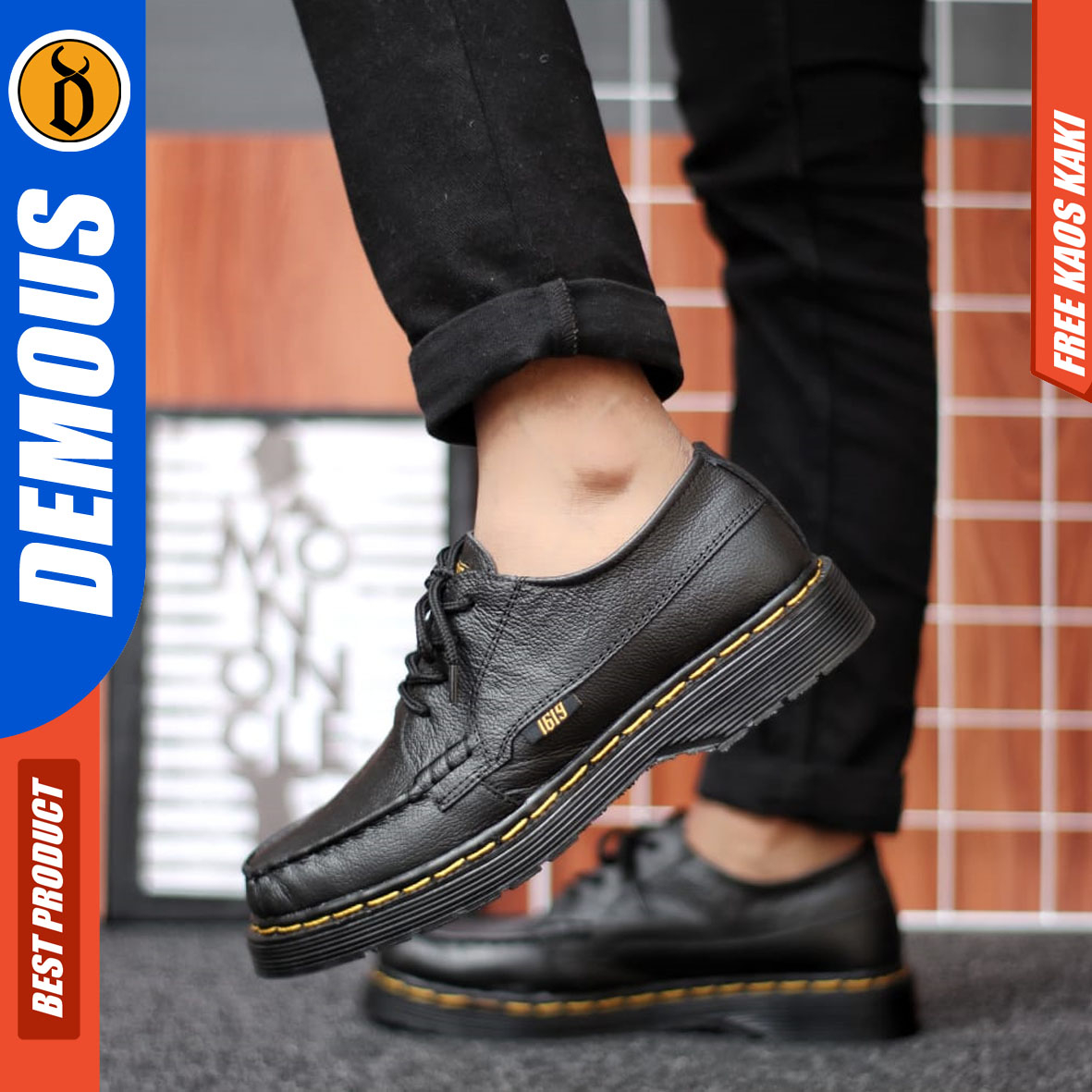 DEMOUS GON - Sepatu Docmart Pantofel Formal Low Boots Kulit Asli Kerja Pria