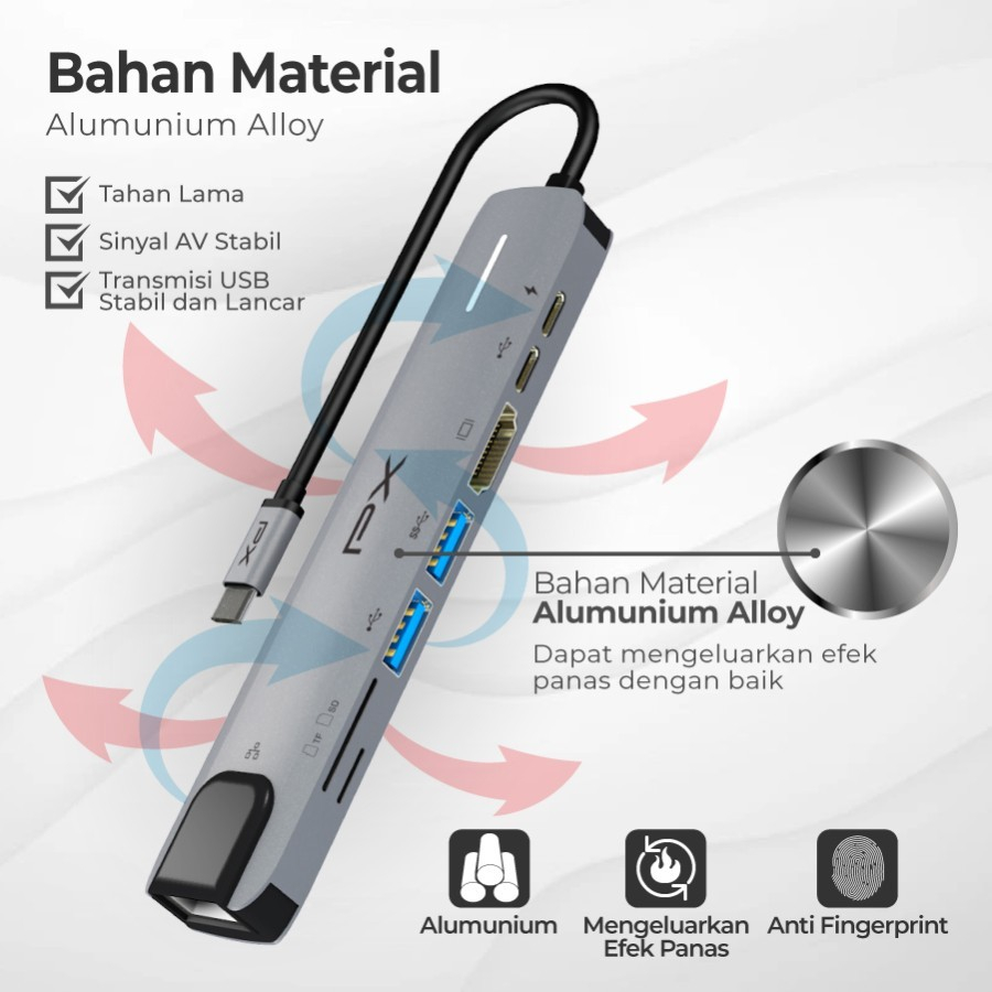 Hub Converter USB Type C 3.1 to USB Type C 4K HDMI 8 in 1 PX UCH08