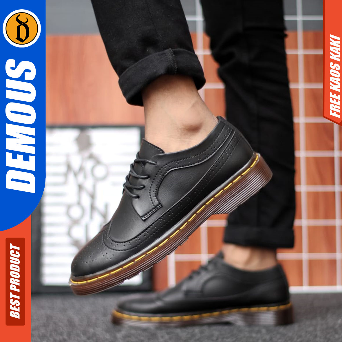 DEMOUS WINTIF - Sepatu Pantofel Kerja Formal Casual Hitam Pria