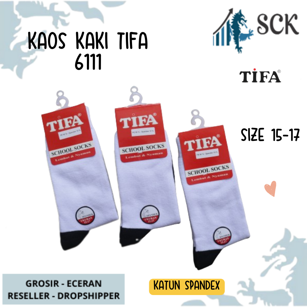 Kaos Kaki Sekolah TIFA 6111 Polos Hitam Putih / Kaus Kaki Perlengkapan Sekolah