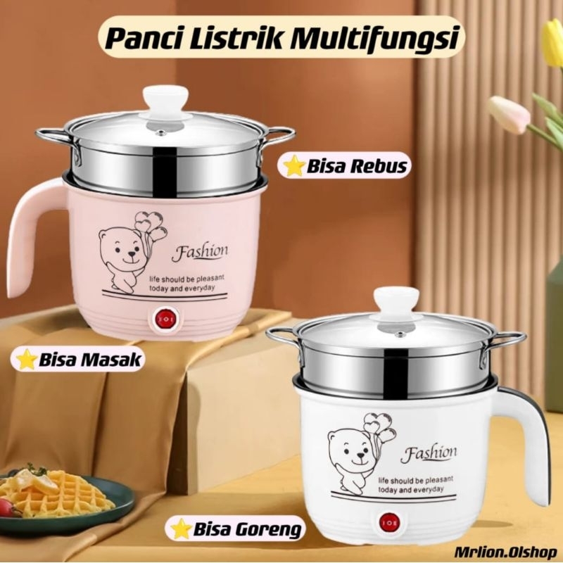 Panci Listrik Serbaguna Lapisan Keramik-Panci Travel Kukus &amp; Goreng⭐Mrlion.Olshop⭐