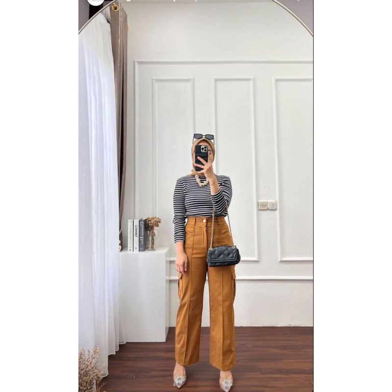 celana kulot cargo wanita twill premium