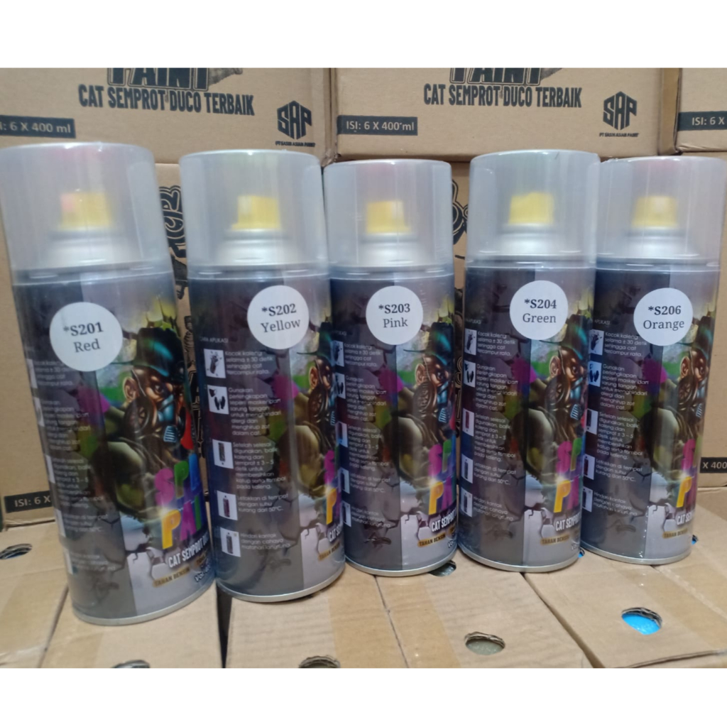 Pilok Pilox SASIN Spray Paint Cat Semprot Duco Terbaik Varian Warna Stabilo Fluorescent Red Yellow Pink Green Blue dan Orange (400ml / 400cc-BESAR)