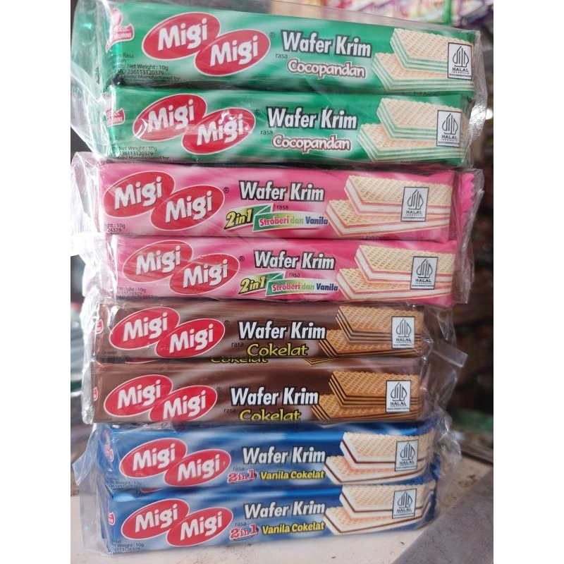 

Migi Migi Wafer Krim Cocopandan Strawberry Stroberi Vanilla Cokelat Box Isi 10 Pcs 10 Gr