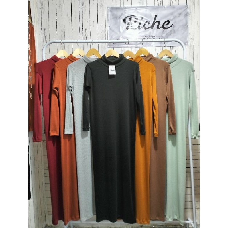 Riche long iner dres NON BUSUI lengan panjang kerah turtleneck bahan knit premium (bisa buat bumil, foto maternity)