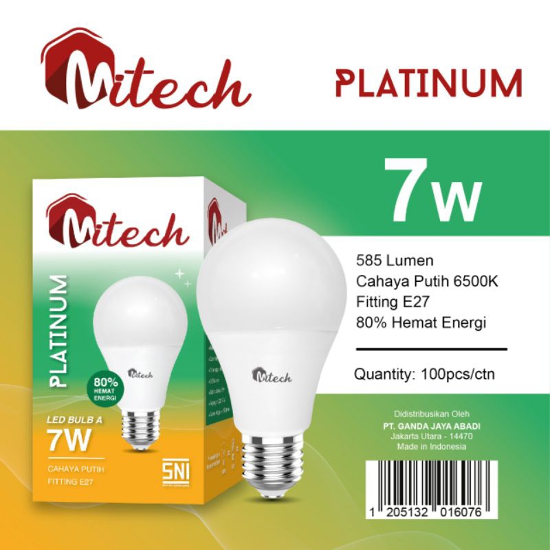 MITECH PLATINUM LAMPU LED A BULB 7W 7 WATT SNI