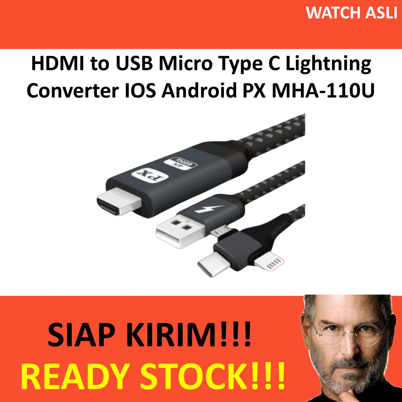 HDMI to USB Micro Type C Lightning Converter IOS Android PX MHA-110U