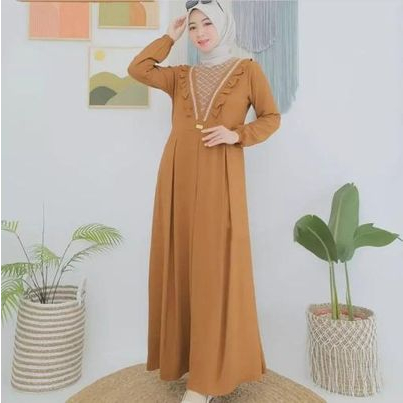 Fadilia dress kondangan gamis brukat crinkle gaun pesta muslimah baju muslim wanita terbaru sage