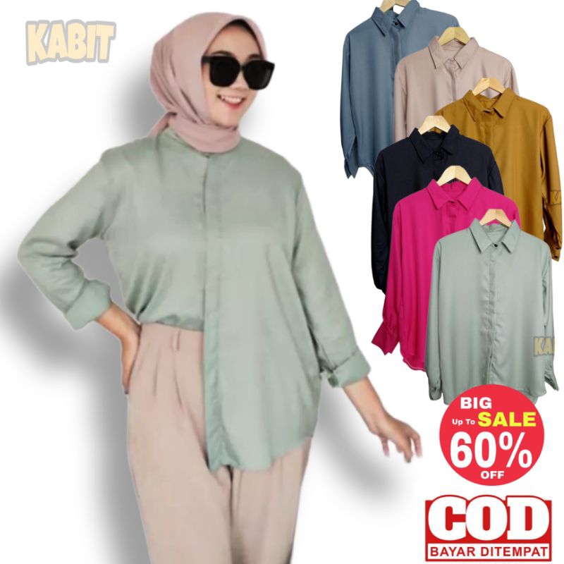 Baju Kemeja Blouse Tunik Polos Shakila / Kemeja Atasan Formal Wanita Syakila Premium Warna Hitam Put