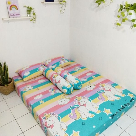 sprei set LIVE [ MOTIF UNICORN RENBOW ]BISA COD// SPREI set bahan katun CATRA // ready stok