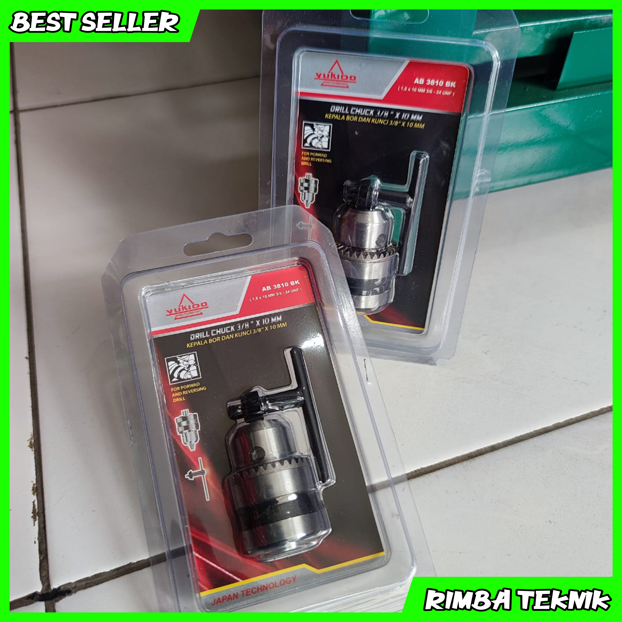 Kepala Bor 10mm set Kunci YUKIDO Drill Chuck 1.5-10mm + Kunci Draft 3/8-24UNF Professional