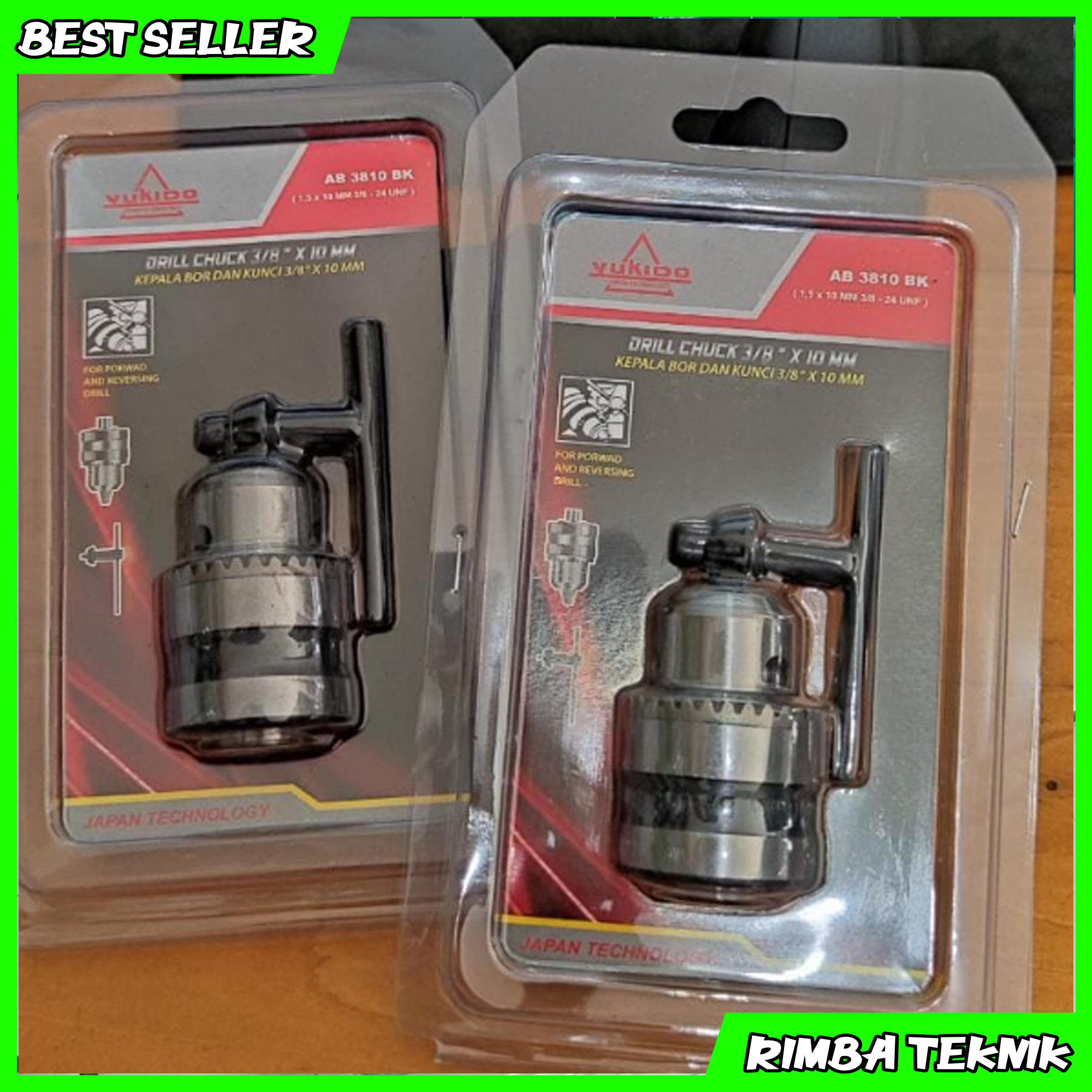 Kepala Bor 10mm set Kunci YUKIDO Drill Chuck 1.5-10mm + Kunci Draft 3/8-24UNF Professional