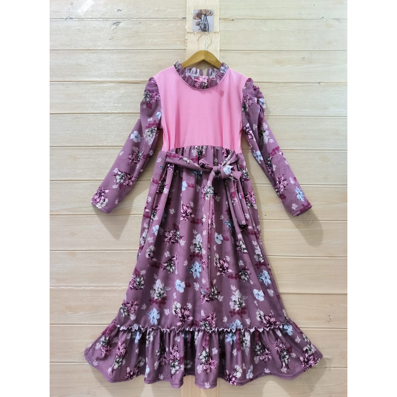 MOMOGI-GAMIS MAXI ANAK PEREMPUAN FLORAL KOREAN STYLE YOONA / GAMIS MAXI KAOS SPANDEK / Usia 5thn-Usia Tanggung