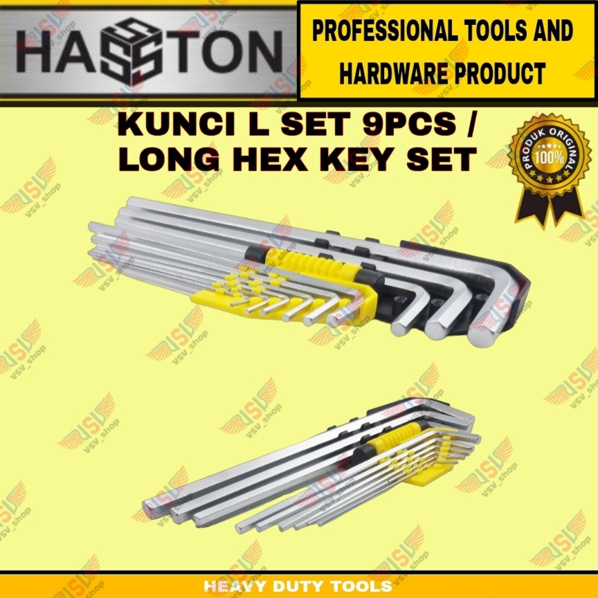 HASSTON Kunci L Set 9pcs 1.5-10mm Kunci L Panjang Long Hex key set