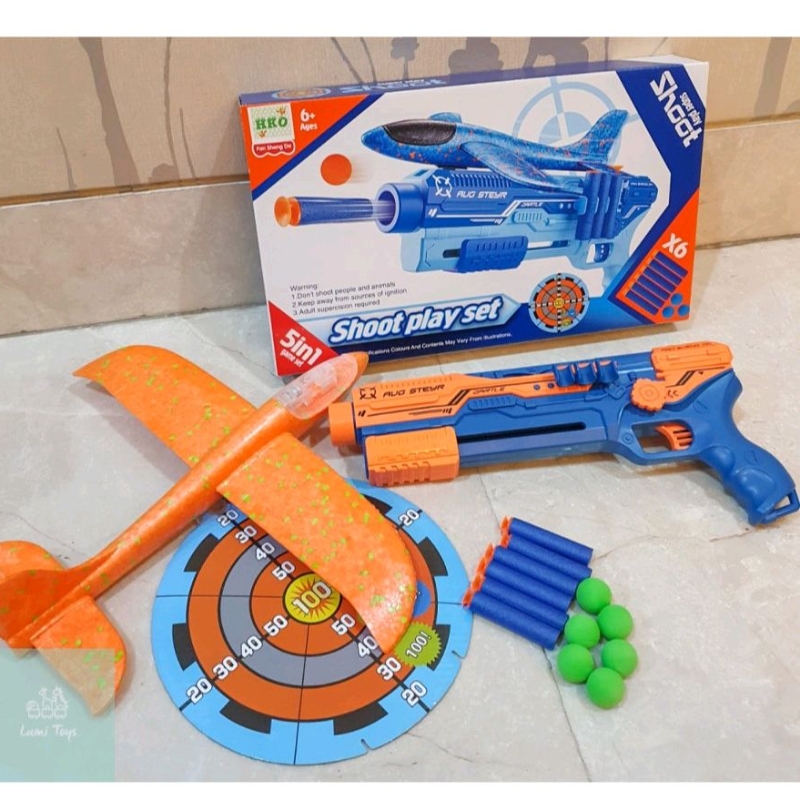 Mainan Anak Pistol Shoot Play Set Pesawat Nerf Gun BB --- No.948
