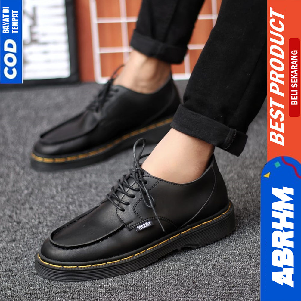 ABRHM Sepatu Docmart Pria Formal Pantofel Casual Kulit Kerja Hitam Prime