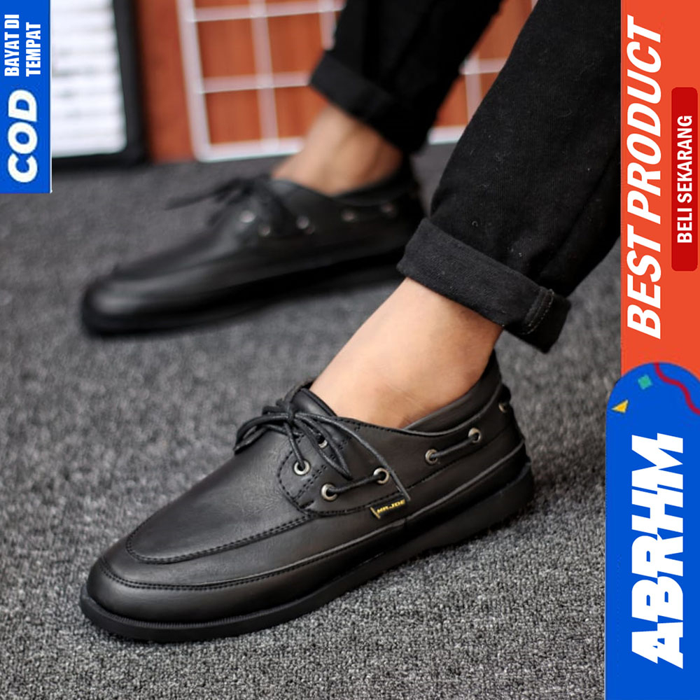 ABRHM Sepatu Formal Pantofel Casual Kulit Hitam Tali Kerja Pria Dori