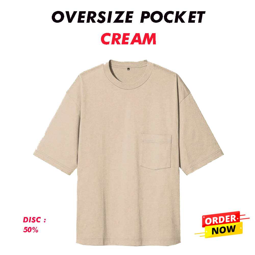 Kaos Oversize Saku Warna Cream Bahan Cotton Combed 24s Unisex