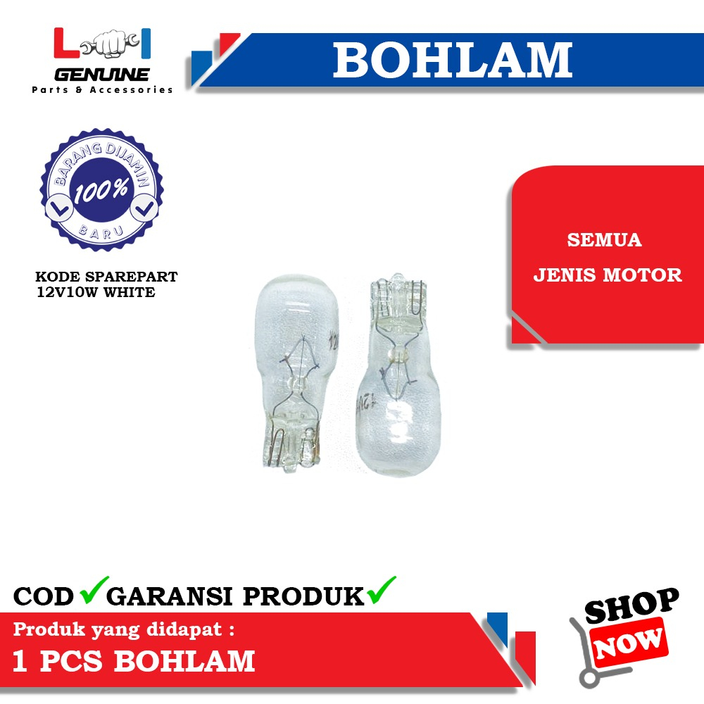 -LOI- LAMPU BOHLAM T10/T13 12VOLT5W ATAU 12VOLT10W SEIN COLOK SENJA UNIVERSAL PER 100PCS