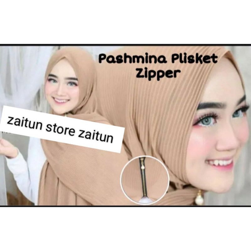 jilbab / hijab  instan pashmina plisket lidi full Zipper mutiara anti letoi