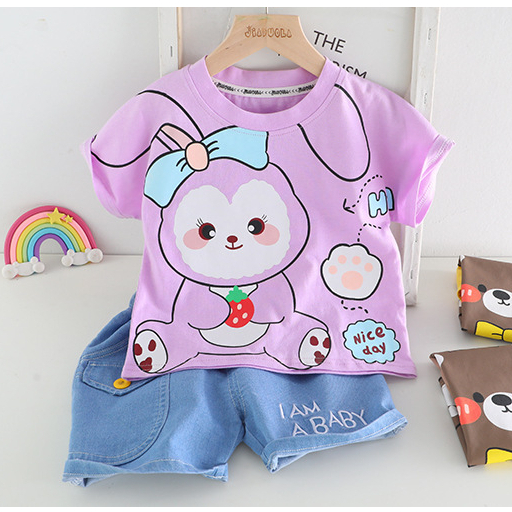 Setelan Kaos Anak Perempuan Baju Anak Import Summer Set PURPLE