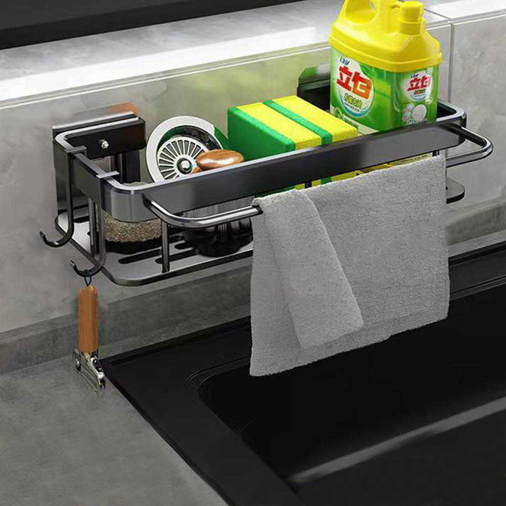 Rak Dinding Serbaguna Dapur Sink Bak Cuci Piring Wastafel Kamar Mandi Tempel Besi Aluminium Hitam Anti Air dan Karat