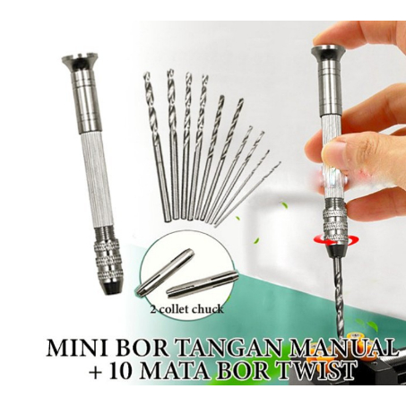 Mini Pen Hand Drill Bor Tangan Manual + 10pc mata bor pLobang PCB