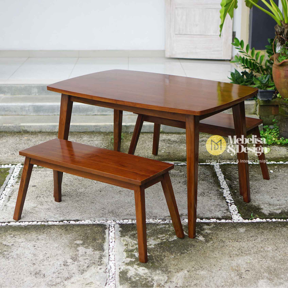 Set Meja Bangku Makan Minimalis Japandi Kayu Jati