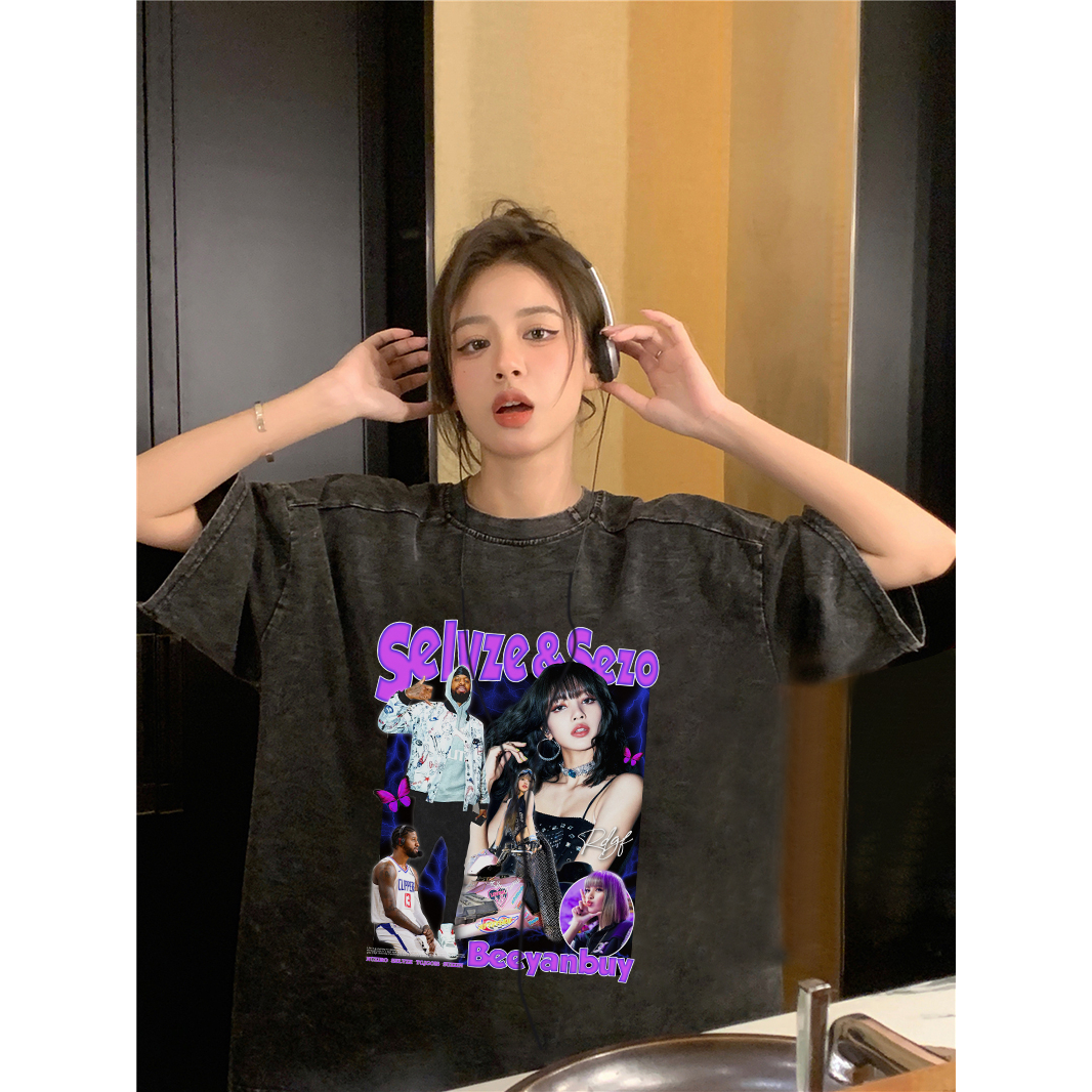 Hip -hop Kaos Oversize Wanita  Korean Style retro Printed T-shirt Baju Wanita