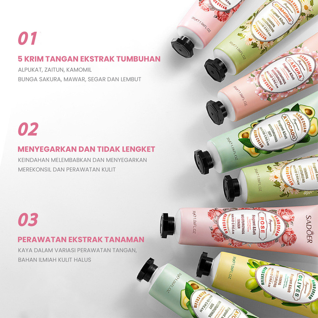 Krim Tangan Lotion Anti Keriput Sadoer Hand Cream 30g