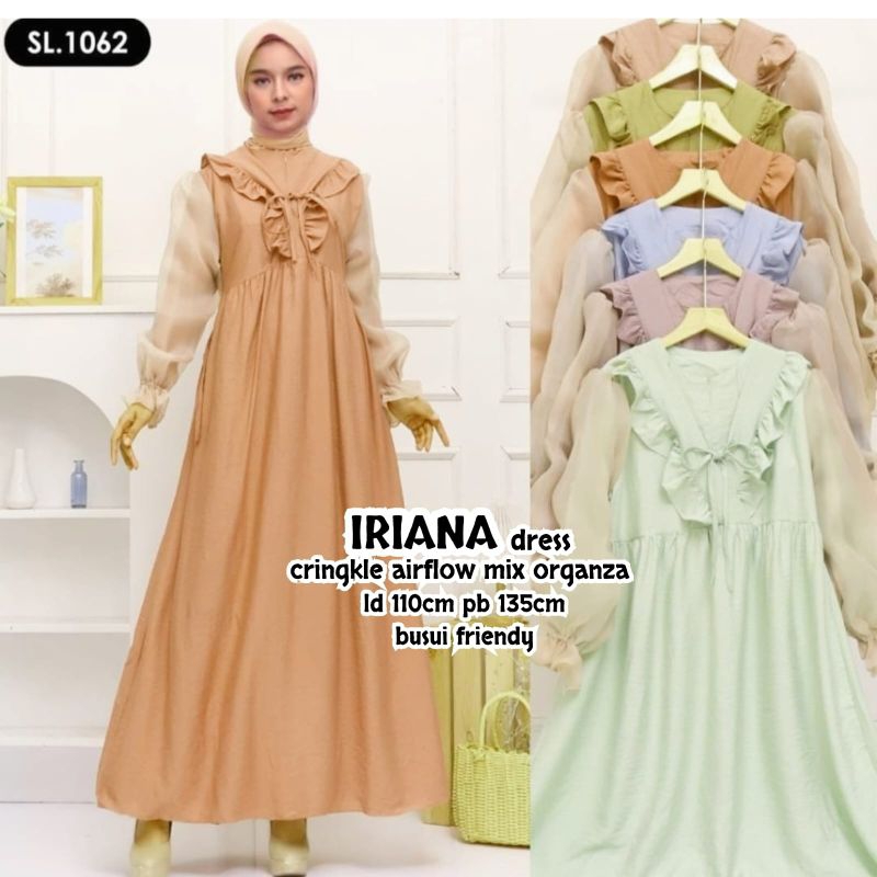 Fashion Muslim Gamis DELINA crinkle premium FELINA dress | IRIANA crinkle mix organza dress rempel kekinian terbaru