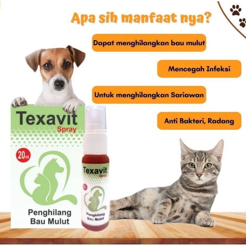 Texavit spray sariawan dan bau mulut kucing anjing