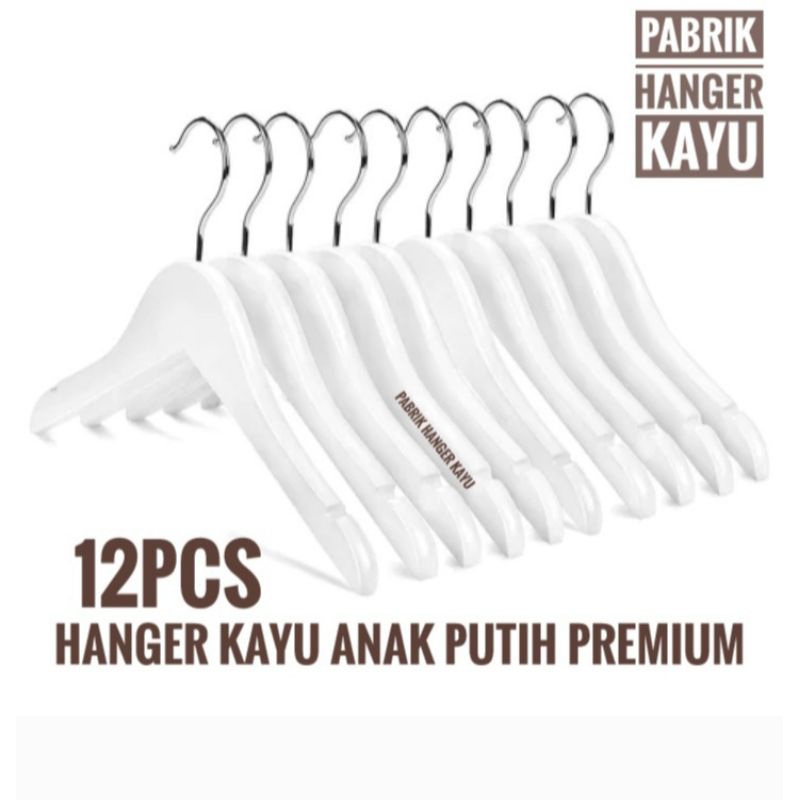 HANGER KAYU ANAK PUTIH 12PCS / 1 LUSIN