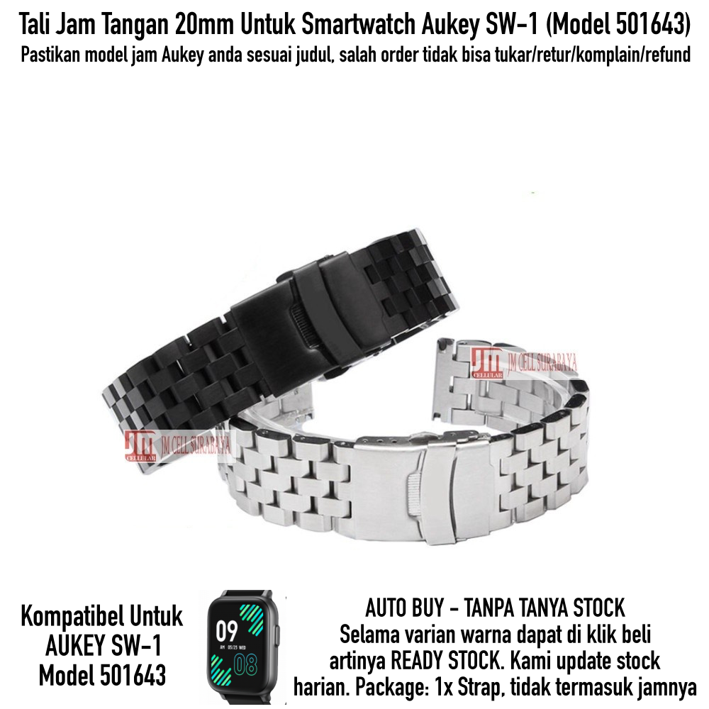 Super II Tali Jam 20mm Strap Aukey SW-1 SW1 501643 - Metal Stainless Steel Brushed Padat